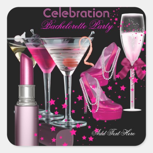 Bachelorette Party Lipstick Pink Shoes Champagne Vierkante Sticker (Voorkant)