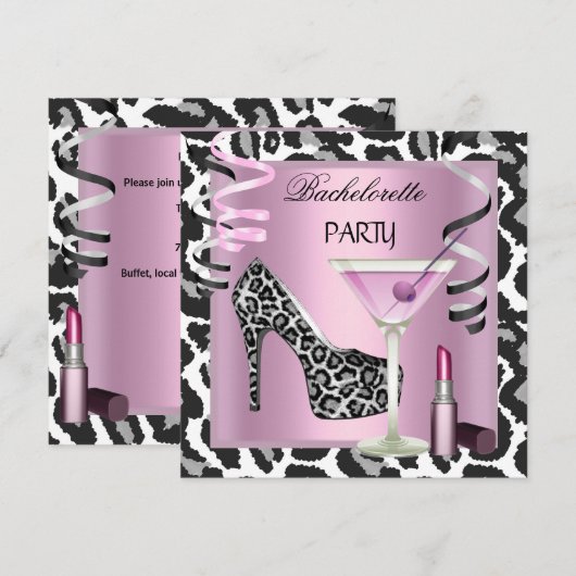 Bachelorette Party Lipstick Roze luipaard schoenen Kaart (Voorkant / Achterkant)