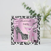 Bachelorette Party Lipstick Roze luipaard schoenen Kaart (Staand voorkant)