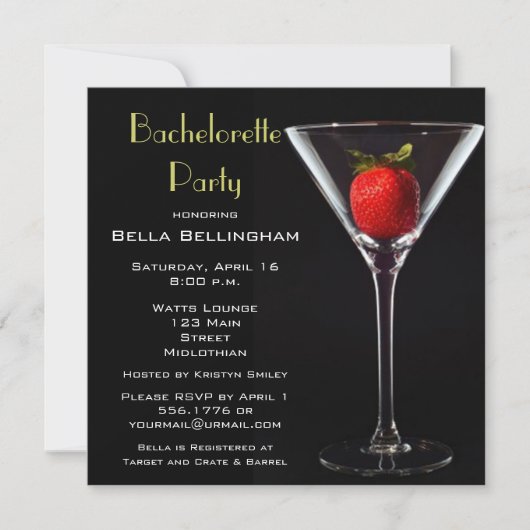 Bachelorette Party Martini Glass Invitation Kaart (Voorkant)