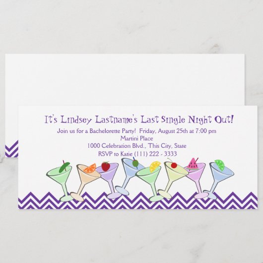 Bachelorette Party, Martini Parade Kaart (Voorkant / Achterkant)