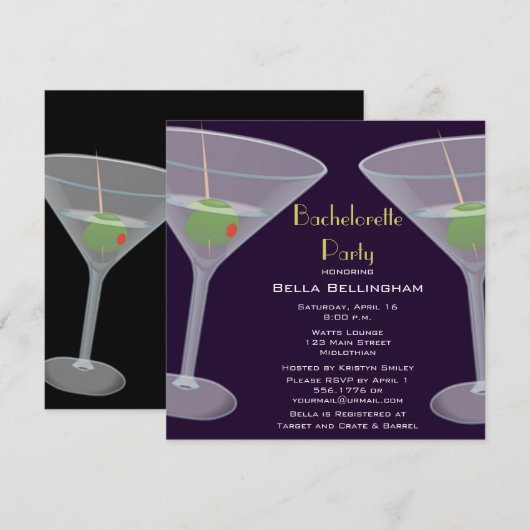 Bachelorette Party Martini Uitnodiging (Voorkant / Achterkant)