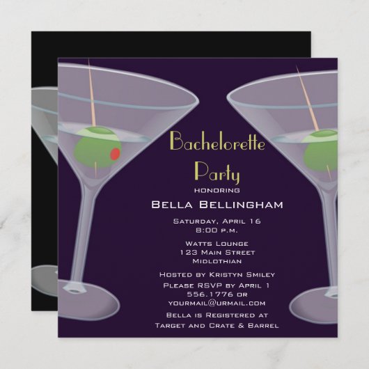 Bachelorette Party Martini Uitnodiging (Voorkant / Achterkant)