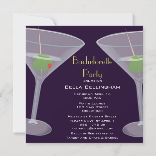 Bachelorette Party Martini Uitnodiging (Voorkant)