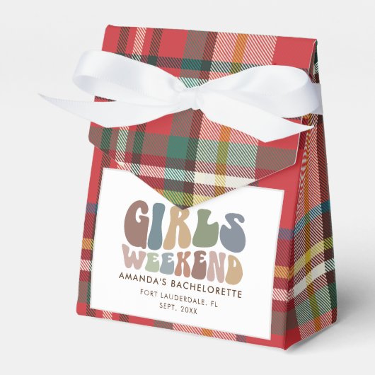 Bachelorette Party Meisjes Weekend Plaid 70s Retro Bedankdoosjes (Voorkant Zijde)