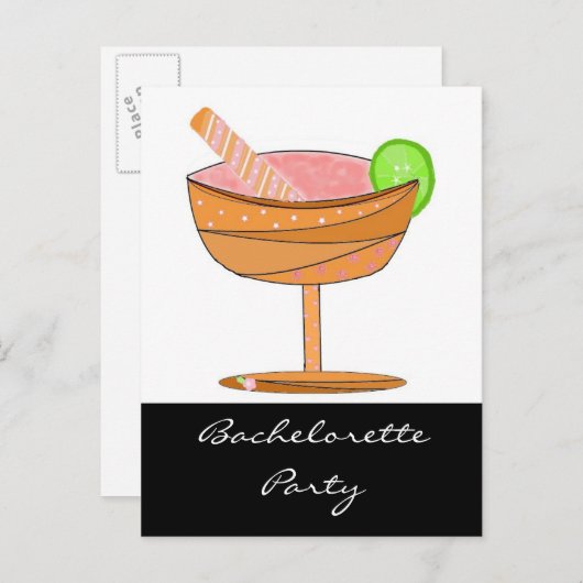 Bachelorette Party met roze Fancy Drink Uitnodiging Briefkaart (Voorkant / Achterkant)
