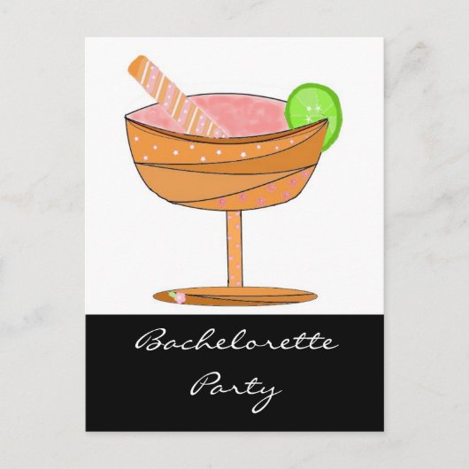Bachelorette Party met roze Fancy Drink Uitnodiging Briefkaart (Voorkant)