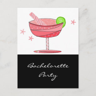 Bachelorette Party met roze Fancy Drink Uitnodiging Briefkaart