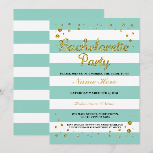 Bachelorette Party Mint Green Stripe Uitnodiging (Voorkant / Achterkant)