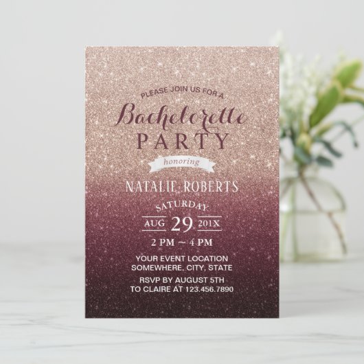Bachelorette Party Modern Burgundy Roos Gold Ombre Kaart (Staand voorkant)