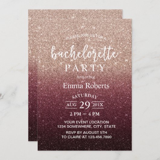 Bachelorette Party Modern Burgundy Roos Gold Ombre Kaart (Voorkant / Achterkant)