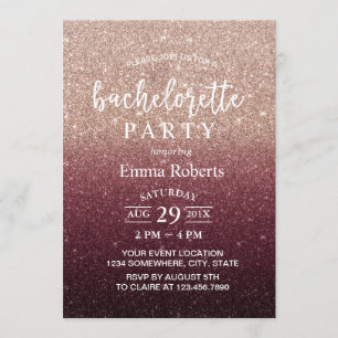 Bachelorette Party Modern Burgundy Roos Gold Ombre Kaart