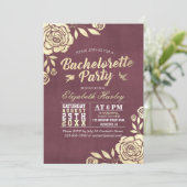 Bachelorette Party Modern Golden Roos Burgundy Red Kaart (Staand voorkant)