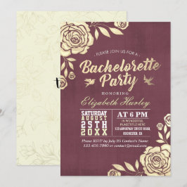 Bachelorette Party Modern Golden Roos Burgundy Red Kaart