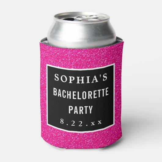 Bachelorette Party Modern Pink Glitter Weddenschap Blikjeskoeler (Blikje Voorkant)