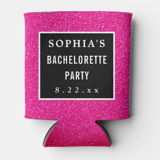 Bachelorette Party Modern Pink Glitter Weddenschap Blikjeskoeler (Voorkant)