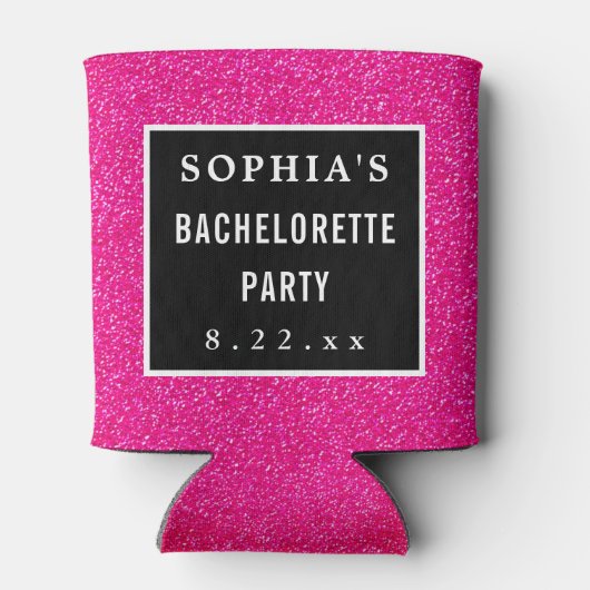 Bachelorette Party Modern Pink Glitter Weddenschap Blikjeskoeler (Achterkant)
