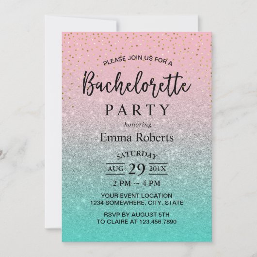 Bachelorette Party Modern Pink Silver Blauwgroen G Kaart (Voorkant)