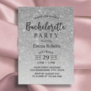 Bachelorette Party Modern Silver Glitter Kaart