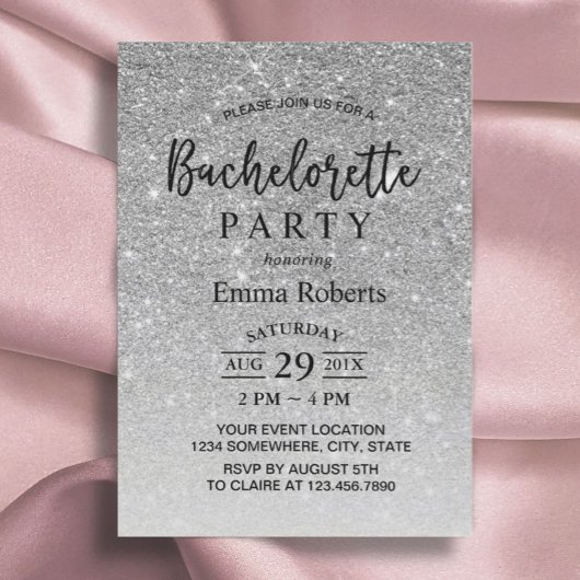 Bachelorette Party Modern Silver Glitter Kaart
