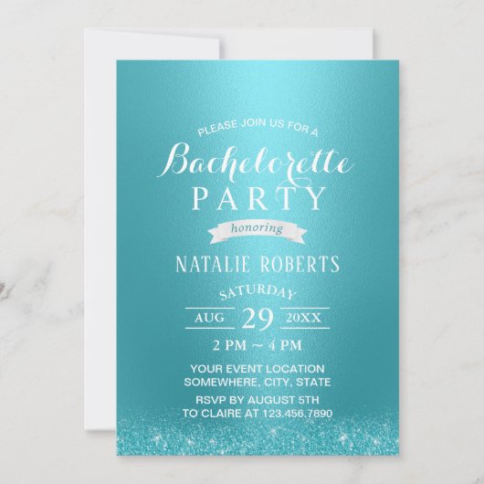 Bachelorette Party Modern Turquoise Glitter Kaart (Voorkant)