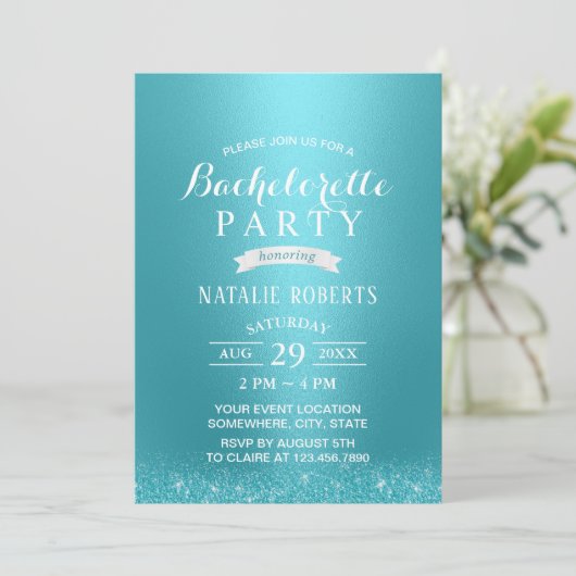 Bachelorette Party Modern Turquoise Glitter Kaart (Staand voorkant)