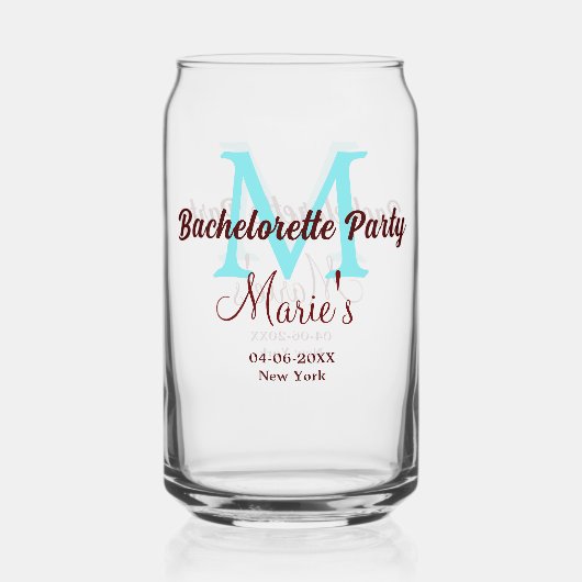 Bachelorette Party Monogram Naam toevoegen Datum P Blikvorm Glas (Achterkant)