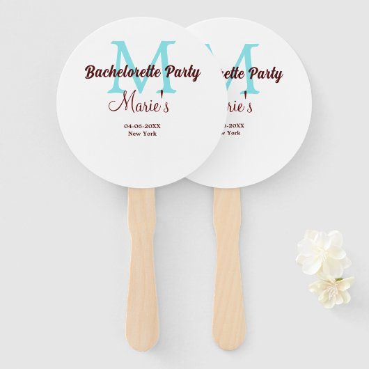 Bachelorette Party Monogram Naam toevoegen Datum P Handwaaier (Voorkant en achterkant)