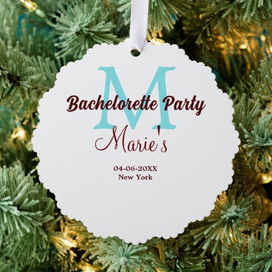 Bachelorette Party Monogram Naam toevoegen Datum P Ornament Kaart (Insitu (Drie))