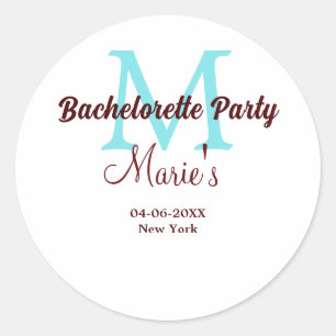 Bachelorette Party Monogram Naam toevoegen Datum P Ronde Sticker