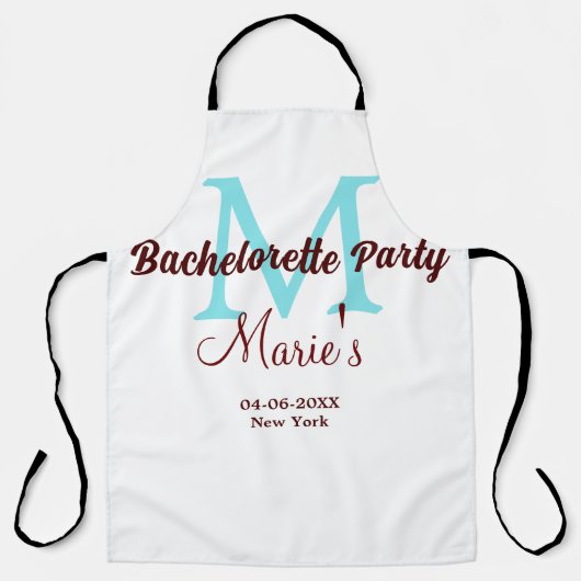 Bachelorette Party Monogram Naam toevoegen Datum P Schort (Voorkant)