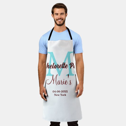 Bachelorette Party Monogram Naam toevoegen Datum P Schort (Gedragen)