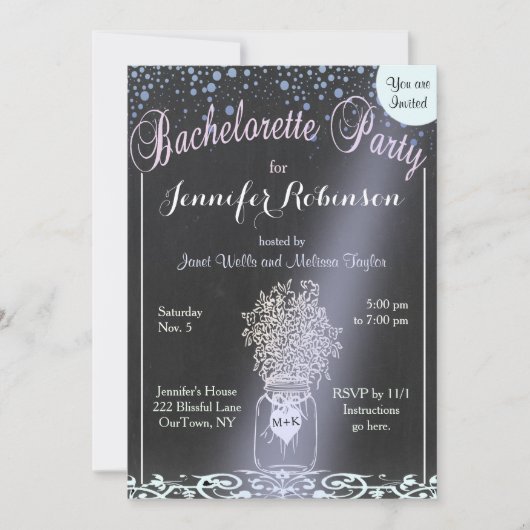 Bachelorette Party | Moonlight Mason Jar Kaart (Voorkant)