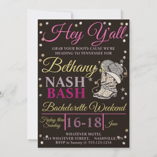Bachelorette Party Nash Bash Custom Kaart (Voorkant)