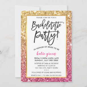 BACHELORETTE PARTY NODIGT Glamgoud roze glitter UI Kaart