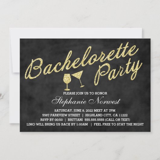 Bachelorette Party nodigt goudglitter-alkboard uit Kaart (Voorkant)