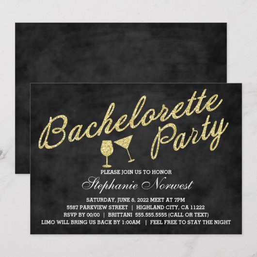 Bachelorette Party nodigt goudglitter-alkboard uit Kaart (Voorkant / Achterkant)