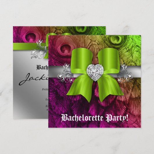 Bachelorette Party nodigt Peacock Bow Limoen Heart Kaart (Voorkant / Achterkant)