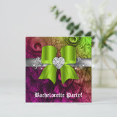 Bachelorette Party nodigt Peacock Bow Limoen Heart Kaart (Staand voorkant)