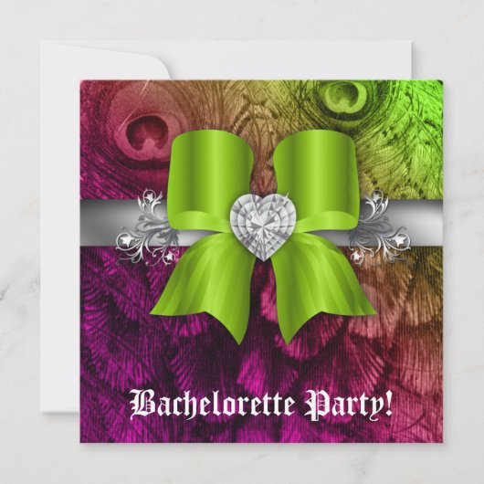 Bachelorette Party nodigt Peacock Bow Limoen Heart Kaart (Voorkant)