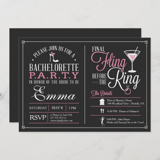 Bachelorette Party nodigt uit tot rondleiding Kaart (Voorkant / Achterkant)