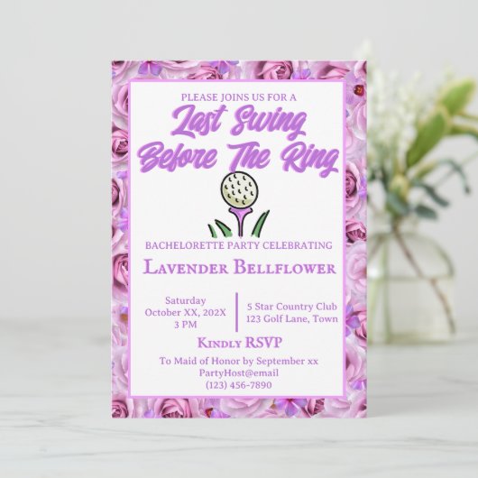 Bachelorette Party of Vrijgezellenfeest Golflavend Kaart (Staand voorkant)