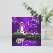 Bachelorette Party Paars Fun Limo Car Cocktail 3 Kaart (Staand voorkant)