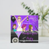 Bachelorette Party Paars Fun Limo Car Cocktails 1 Kaart (Staand voorkant)
