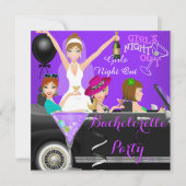 Bachelorette Party Paars Fun Limo Car Cocktails 1 Kaart (Voorkant)