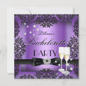 Bachelorette Party Paarse Black Champagne Kaart (Voorkant)