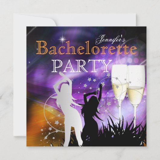 Bachelorette Party Paarse Champagne Dance Kaart (Voorkant)