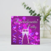 Bachelorette Party Paarse Champagne Glas Zwart Kaart (Staand voorkant)