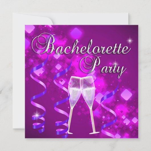 Bachelorette Party Paarse Champagne Glas Zwart Kaart (Voorkant)