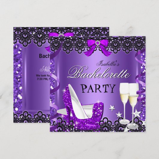 Bachelorette Party Paarse High Hiel Champagne Kaart (Voorkant / Achterkant)